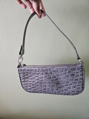 By FAR Classic RACHEL Grey Croc-Embossed Leather Shoulder Bag